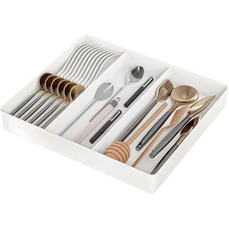 Organiseur d'ustensiles pour tiroirs de cuisine, plateau à ustensiles support réglable couverts, spatules cuisine en plastique, séparateur rangement outils et - Small