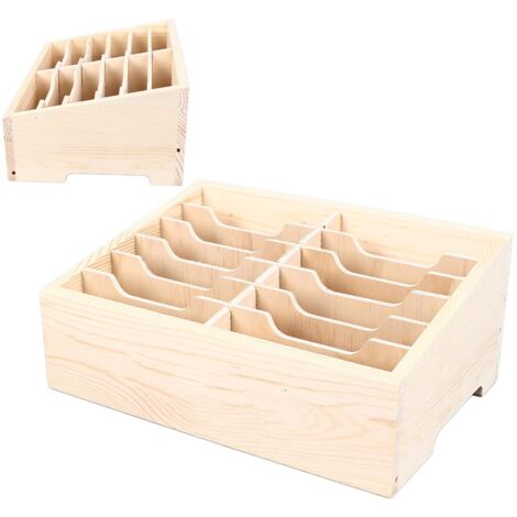 Organiseur en Bois À Plusieurs 12 Compartiments, Boîte de Rangement À 12 Cases, Support D'Affichage pour Téléphone Portable Organiseur de Table, pour La Maison, Salle de Classe Ou Le Magasin