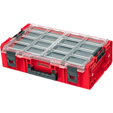Organiseur en plastique 2XL 2.0 MFI RED – Empilable – Dimensions 582 x 387 x 131 mm – Capacité 13,5 l – Protection IP66 avec insert mousse – Qbrick System