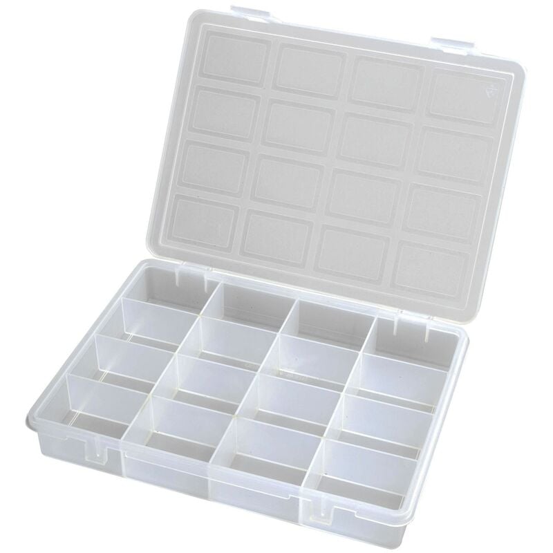 Organisateur en plastique transparent avec 16 compartiments L242xP188xH37 mm.