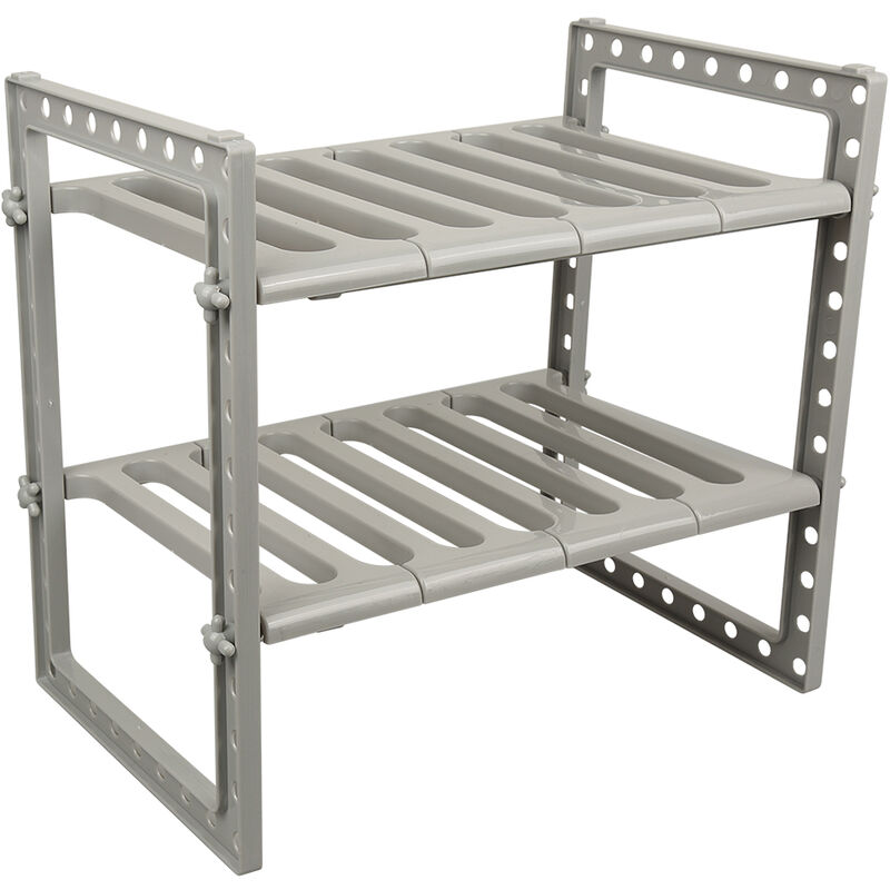 Organiseur extensible sous l'évier, multifonctionnel à 2 étages pour cuisine, salle de bain, étagère réglable avec 8 panneaux amovibles, gris