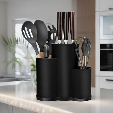 Organiseur multifonctionnel 3 en 1  pour couteaux, ustensiles de cuisine et vaisselle, noir