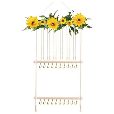 Organiseur mural pour barrettes et bijoux enfants en toile de jute 35x75 cm avec motif fleurs champêtres (1 pièce) - ManoMano France