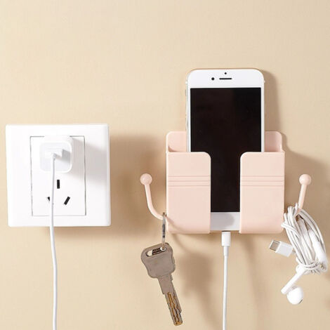 Organiseur mural pour télécommandes TV et climatisation, stand de charge pour téléphone, boîte de rangement, rack de support avec fixation murale, 60 g, plastique, couleur rose