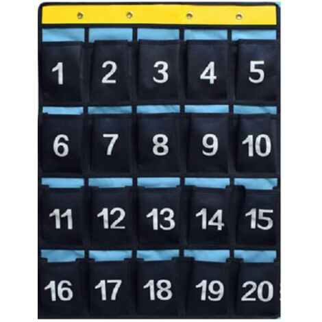 Organiseur numéroté pour salle de classe, tableau de poche pour téléphones portables, calculatrices, bleu (36 poches)