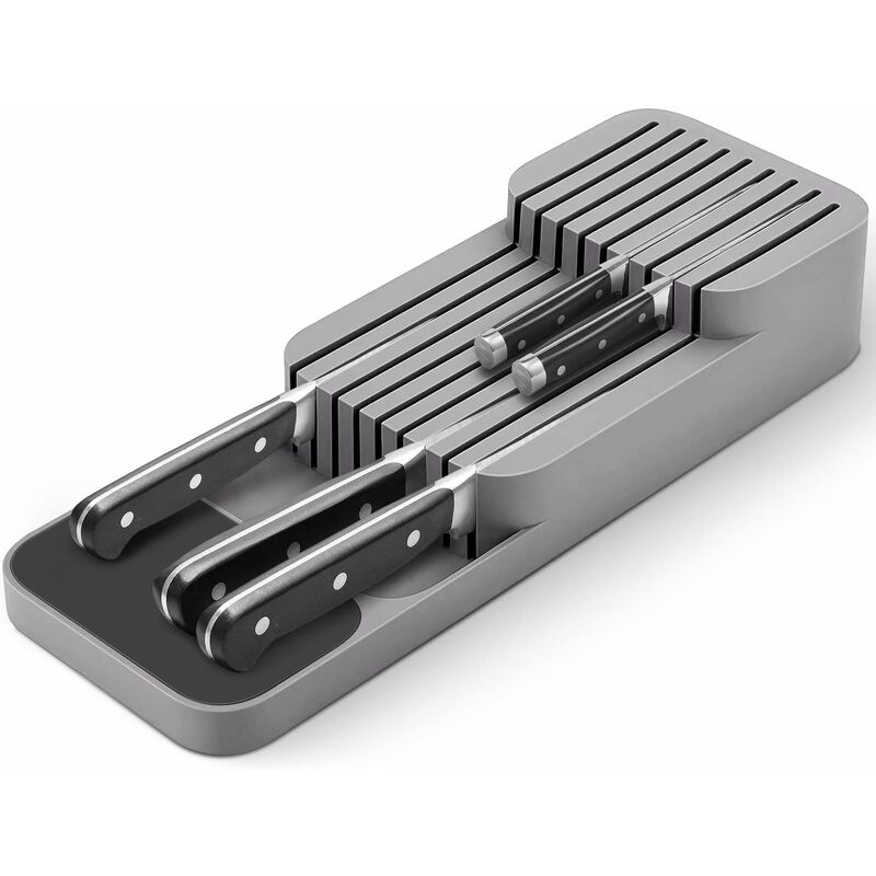 Organiseur, organiseur de couteaux de cuisine dans le tiroir pour 9 couteaux, compact, durable, peu encombrant, porte-couteaux de tiroir lavable pour