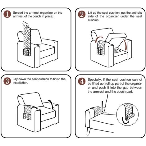 Organiseur pour Accoudoir de Fauteuil, Canapé Chaise Protetor Housse, Suspendre Poches Economie D'espace, Sac De Rangement Antidérapant pour Téléphone, Livre, Magazines, Télécommande TV, beige