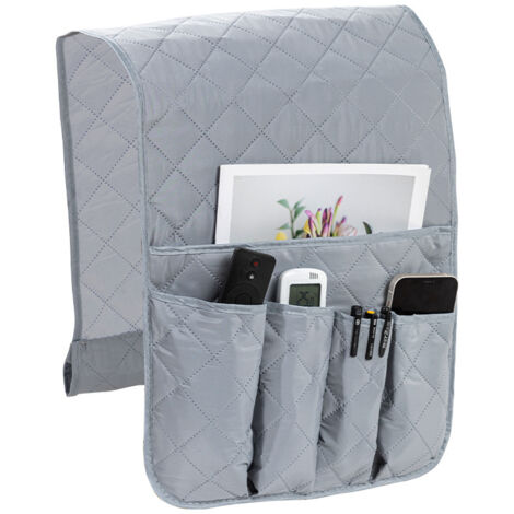 Organiseur pour Accoudoir de Fauteuil, Canapé Chaise Protetor Housse, Suspendre Poches Economie D'espace, Sac De Rangement Antidérapant pour Téléphone, Livre, Magazines, Télécommande TV, Gris