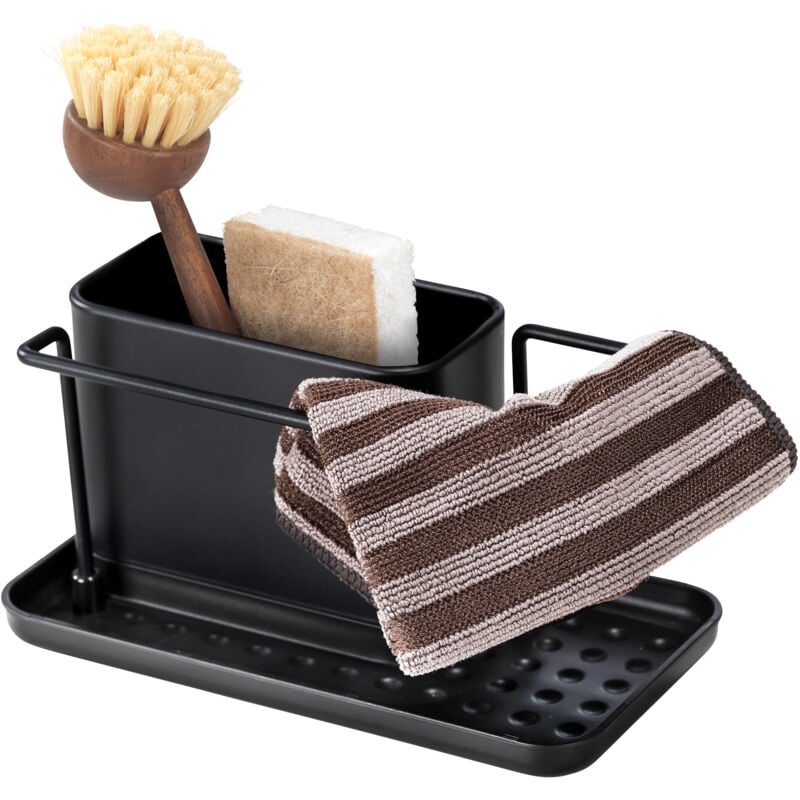 Organisateur d'évier Wenko Orio, Chariot de rangement avec pot en acier inoxydable amovible, Base stable en plastique, Collection Black Outdoor