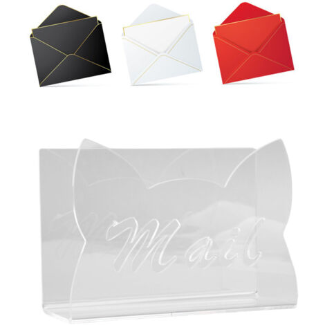 Organiseur pour Lettres et Enveloppes en Acrylic Transparent avec Base Anti-Dérapage pour Bureau Maison École Design Oreilles de Chat 190g/6.7oz Dimensions 15x5.5x10cm/5.9x2.2x3.9in
