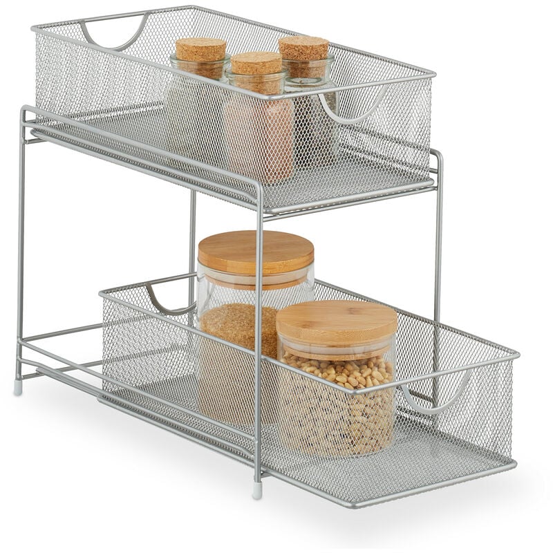 Organiseur pour placard de cuisine, 2 corbeilles coulissantes, en métal, h x l x p: 32 x 19 x 35,5 cm, argenté - Relaxdays