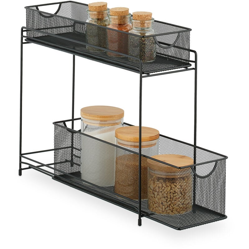 Organiseur pour placard de cuisine, corbeilles coulissantes, 2 tiroirs, métal, HxLxP: 40x15x46 cm, noir - Relaxdays