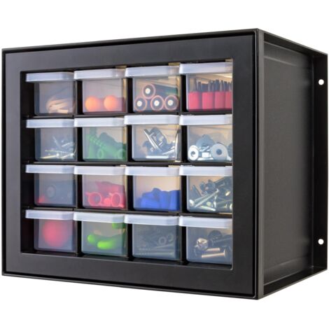Organiseur Rangement Plastique 16 Tiroirs Multifonction Outils Vis Petites Pièces Loisirs Créatifs Empilable Montage Mural