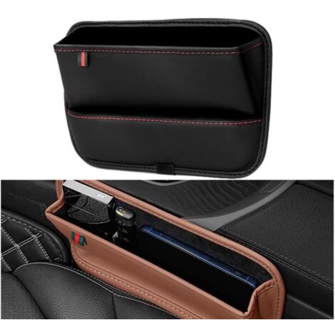 Organiseur - rangement,Boîte de rangement en cuir Pu pour sièges de voiture,boîte de rangement latérale avec - A black[D48]
