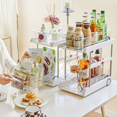 Organiseur sous évier à 2 niveaux, organiseurs coulissants sous évier, organiseur transparent, organiseur de placard extractible, étagère d'évier pour cuisine, salle de bain, salon