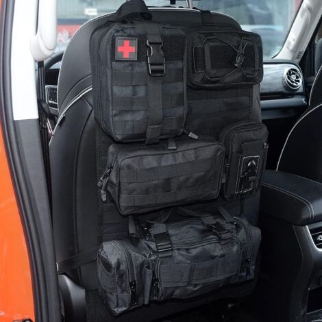 Organiseur tactique pour siège de voiture, protection de dossier avec 5 poches souples amovibles pour le camping, organisateur de siège arrière imperméable pour camion Ford Jeep SUV accessoires