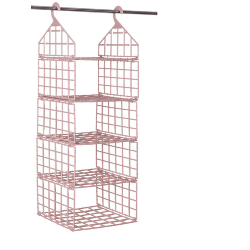 Organiseurs de placard suspendus pliables, réglables et séparables à 3-5 niveaux avec panier de rangement (rose) - 3 spécifications///