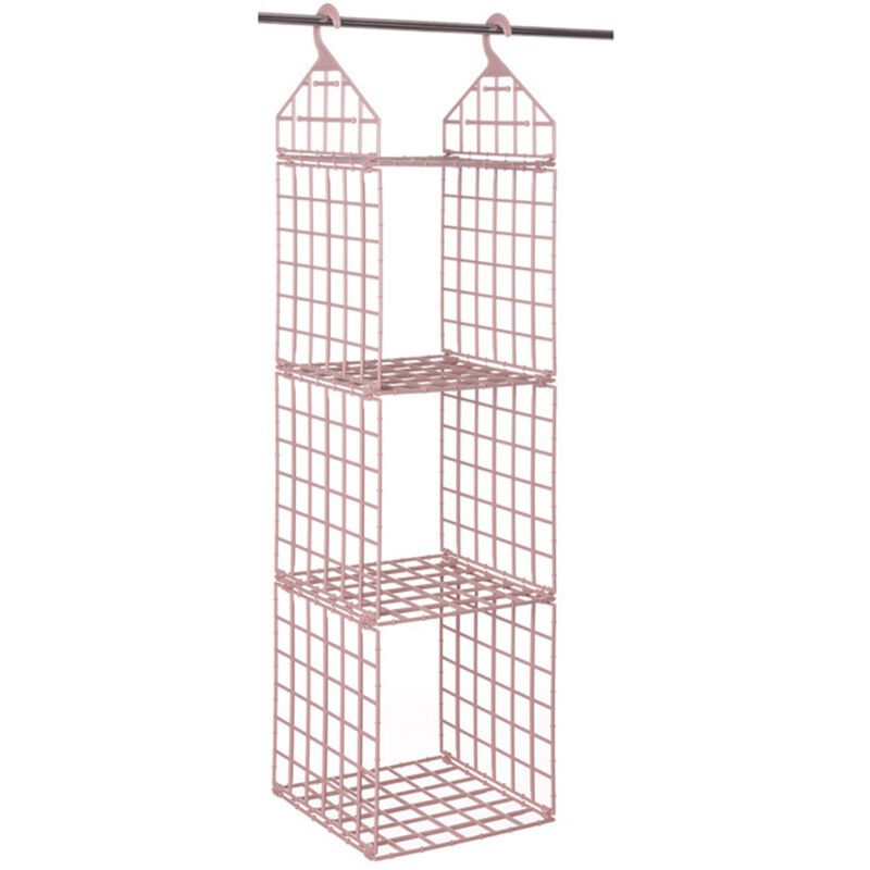 Organiseurs de placard suspendus pliables, réglables et séparables à 3-5 niveaux avec panier de rangement (rose) - 3 spécifications/////