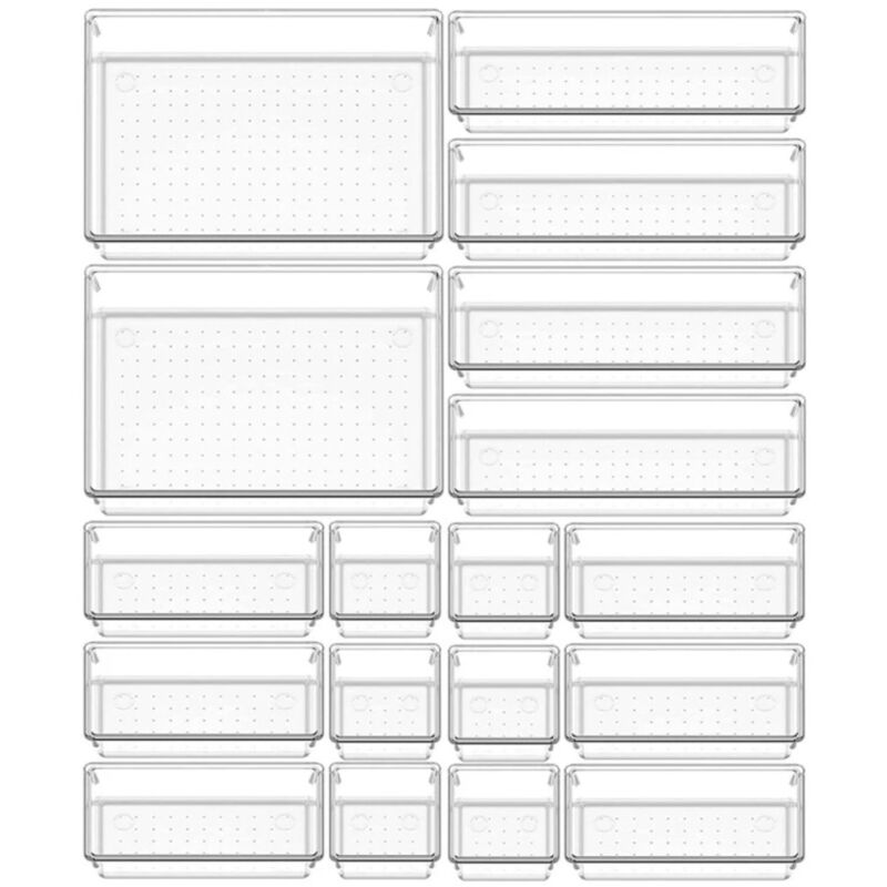 Organiseurs de Tiroir,18 pièces Organiseurs de Tiroir bureau Plateaux de Rangement, 4 tailles boîtes de Rangement en Plastique Organisateu pour Les