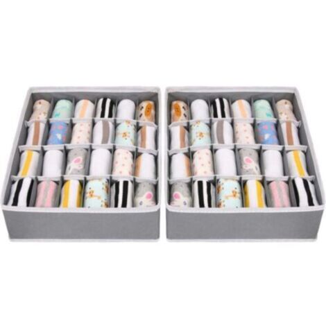 Organiseurs de tiroirs pliables non tissés gris – Lot de 2 compartiments compacts pour sous-vêtements, soutiens-gorge et chaussettes