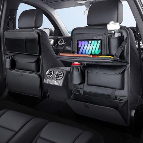Organiseurs pour voiture, Napa cuir Protection de Dossier de Voiture Enfants avec support plat/plateau alimentaire pliable/protecteur de coussin de pied/Multi - sac/support de sac-poubelle