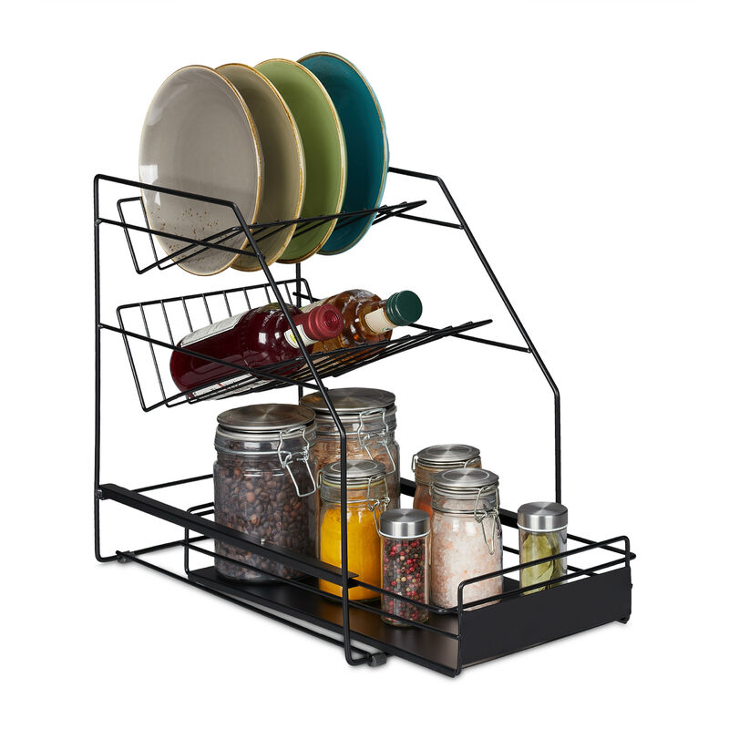 

Organizador armario cocina, Extraíble, Sin taladrar, Orden cocina, Soporte platos, 39,5x25x40cm, Color Negro