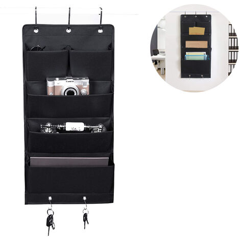 Organizador colgante Puerta de tela Oxford Organizador de armario Estante colgante plegable con 5 ganchos para toallas Almacenamiento colgante con 4 compartimentos grandes, negro
