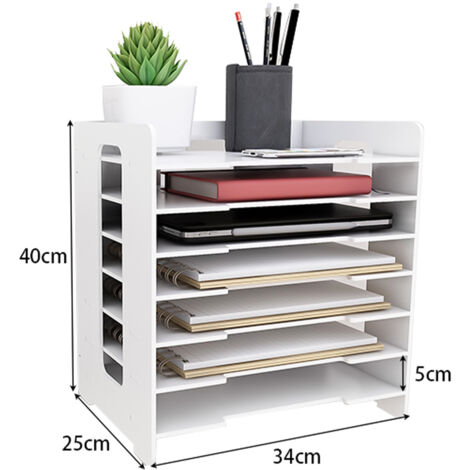 Organizador con cajón, organizador de escritorio, bandeja para cartas de 7 niveles con revistero, para oficina, hogar y escuela (blanco)