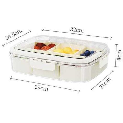 Organizador de alimentos portátil sellado con tapa hermética, 1 capa, color crema, 32 x 24,5 x 8 cm, ideal para transporte y almacenamiento.