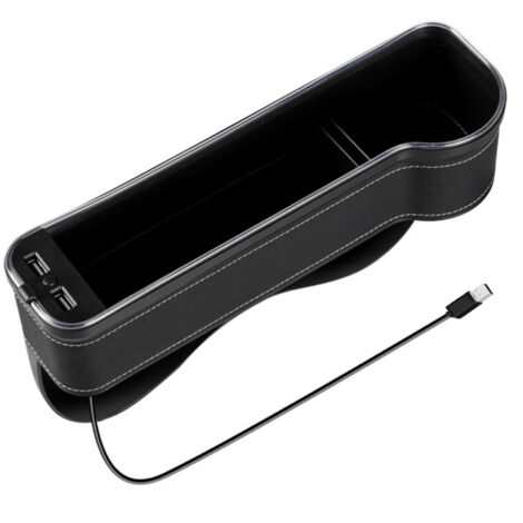 Organizador de almacenamiento para asiento de coche con iluminación LED USB, caja de almacenamiento para portavasos con 2 puertos de carga rápida, accesorio para el interior.