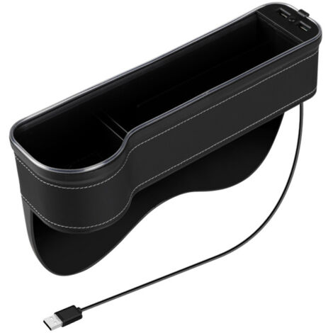 Organizador de almacenamiento para asiento de coche con iluminación LED USB, caja de almacenamiento para portavasos con 2 puertos de carga rápida, accesorio para el interior.
