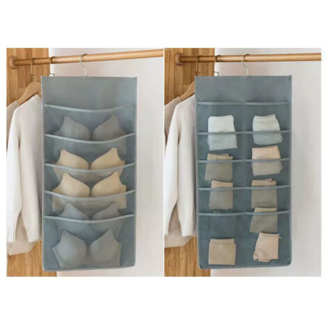 Organizador de armario con 15 bolsillos, 1 paquete de organizador de ropa interior plegable para colgar sujetadores, vaso ahorrador de espacio hecho de tela Oxford (gris, 40 x 80 cm)