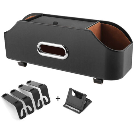 Organizador de asiento de coche con portavasos, soporte para teléfono y caja de pañuelos para coche, furgoneta, asientos delanteros y traseros almacenamiento de viaje para asientos de coche.