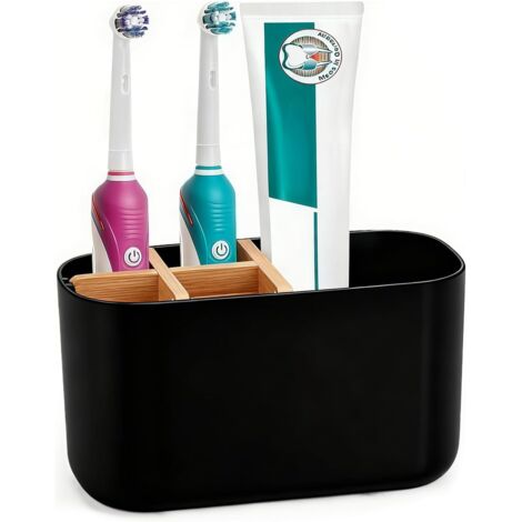 Organizador de baño con soporte para cepillos de dientes eléctricos de 5 compartimentos, soporte para pasta de dientes para lavabo, organizador de baño con soporte para cepillos de dientes (negro)