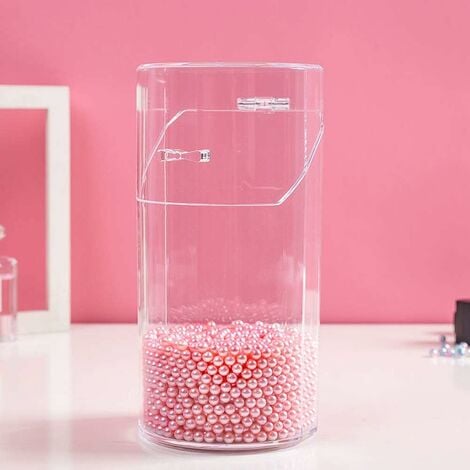 Organizador de brochas de maquillaje, organizadores de acrílico y caja de almacenamiento a prueba de polvo, para tocadores y baños, forma redonda con perla rosa