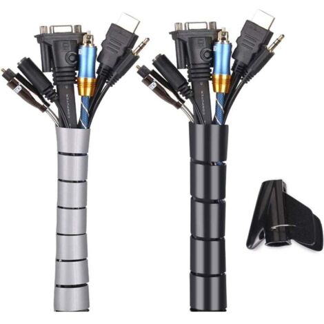 Organizador de cables de electricista (2 unidades, 2 x 3 m, PE) para almacenar u ocultar cables (2,2 cm y 1,6 cm), color negro y gris.