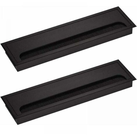 Organizador de cables rectangular de 80 x 280 mm para escritorios empotrados, paquete de 2, color negro