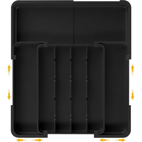 Organizador de cajones de 7 compartimentos, almacenamiento de cocina, 24 x 32,3 cm, para guardar vajilla, negro.
