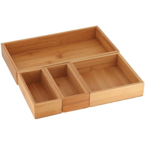 Organizador de cajones de bambú con 4 cajas apilables - bambú - Tendance