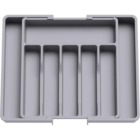 Organizador de cajones para cubiertos, libre de BPA, ajustable, de plástico, apto para cucharas, tenedores y cuchillos (gris).