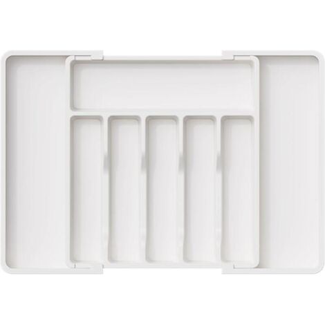 Organizador de cajones para cubiertos, libre de BPA, ajustable, fabricado en plástico, apto para cucharas, tenedores y cuchillos (blanco).
