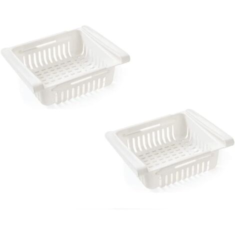Organizador de cajones para refrigerador (paquete de 2, blanco), caja de almacenamiento para cajones, divisor para refrigerador, organizador para el hogar