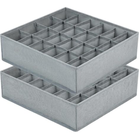 Organizador de cajones plegable de tela no tejida (2 unidades) para ropa interior, sujetadores y calcetines, con compartimentos que ahorran espacio (gris)