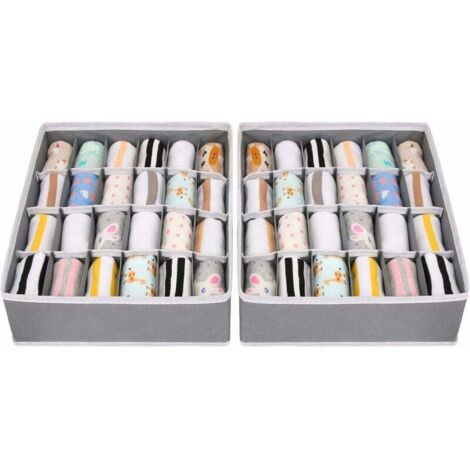 Organizador de cajones plegable de tela no tejida (gris), paquete de 2, para ropa interior, sujetadores y calcetines. Compartimento compacto y caja para guardar calcetines.
