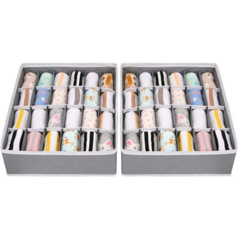 Organizador de cajones plegable no tejido (gris), paquete de 2, para ropa interior, sujetadores y calcetines, compartimento que ahorra espacio, caja para guardar calcetines