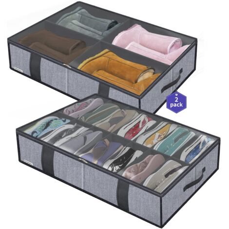 Organizador de calzado para debajo de la cama (tamaño grande, 14 + 4 compartimentos), Titular de la Zapata Bolsas organizadoras de Zapatos, Plegable, 86x60x15 cm, Gris Lino, XDUBS14S4