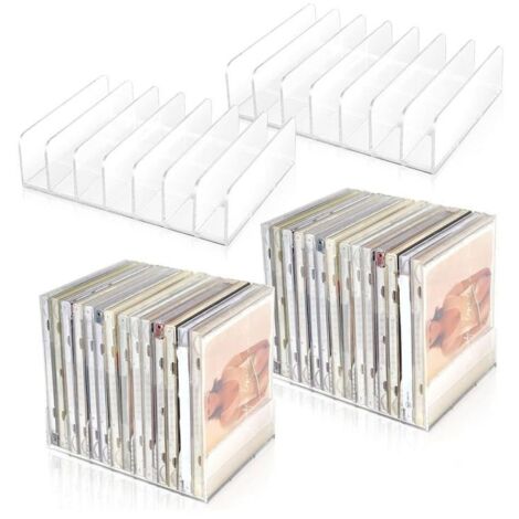 Organizador de CD de acrílico transparente, juego de 4, solución de almacenamiento que ahorra espacio.