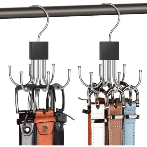 Organizador de cinturones de 2 piezas para armario, rotación de 360°, capacidad para hasta 48 cinturones, almacenamiento en armario, soporte para cinturones que ahorra espacio.