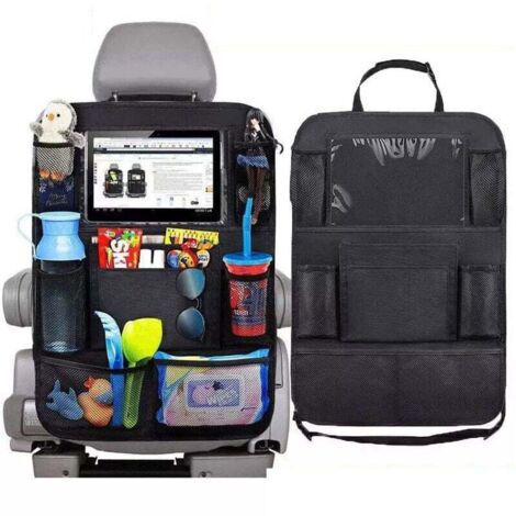 Organizador de coche de 2 piezas, protector de asiento trasero, alfombrillas para niños, protector de respaldo impermeable, soporte transparente para tableta, almacenamiento para coche, múltiples bols