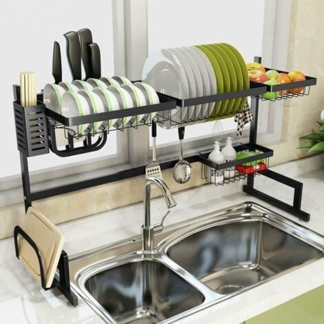 RHAFAYRE - Organizador extensible para fregadero de cocina, soporte para  esponja con toallero de acero inoxidable, soporte para esponja, fregadero,  esponja de cocina, almacenamiento para cepillo y pañ